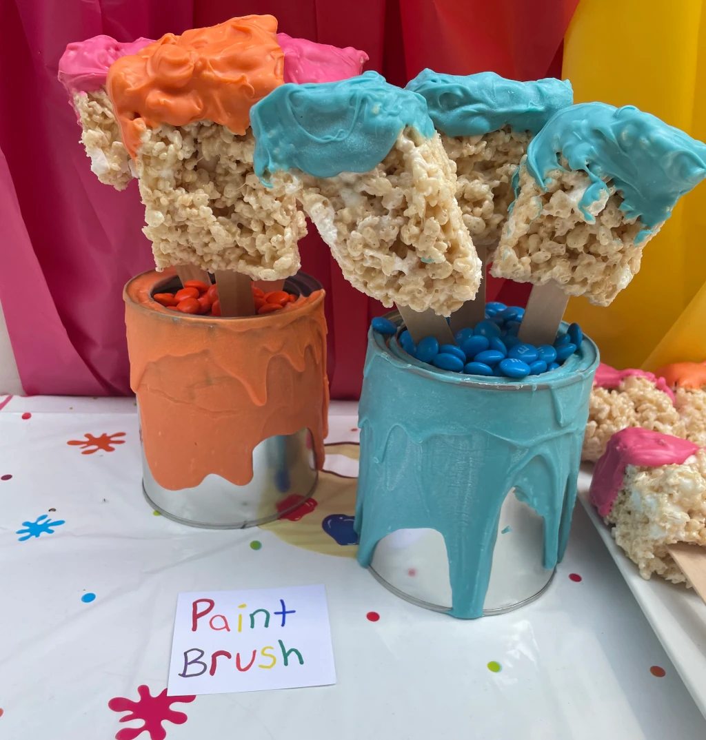 Rice crispy treats shaped like paint brushes