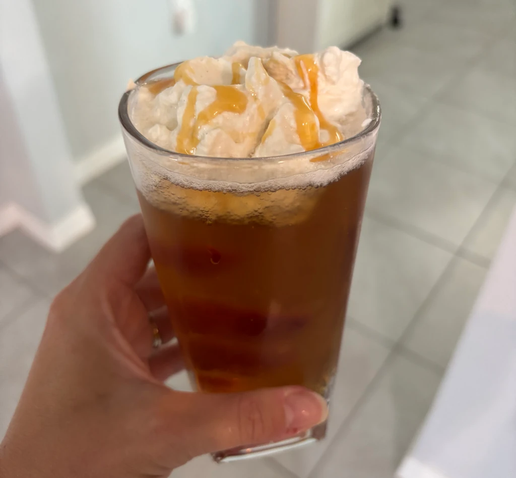 Cream soda with butterscotch and whipped cream