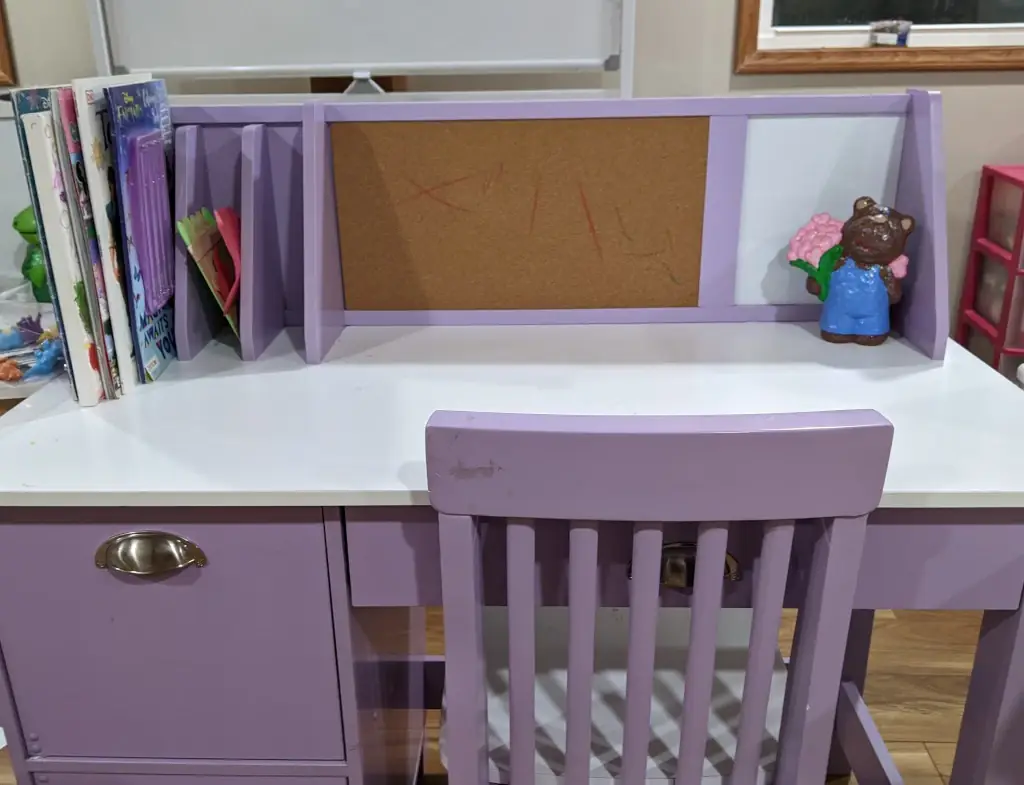 A purple and white desk