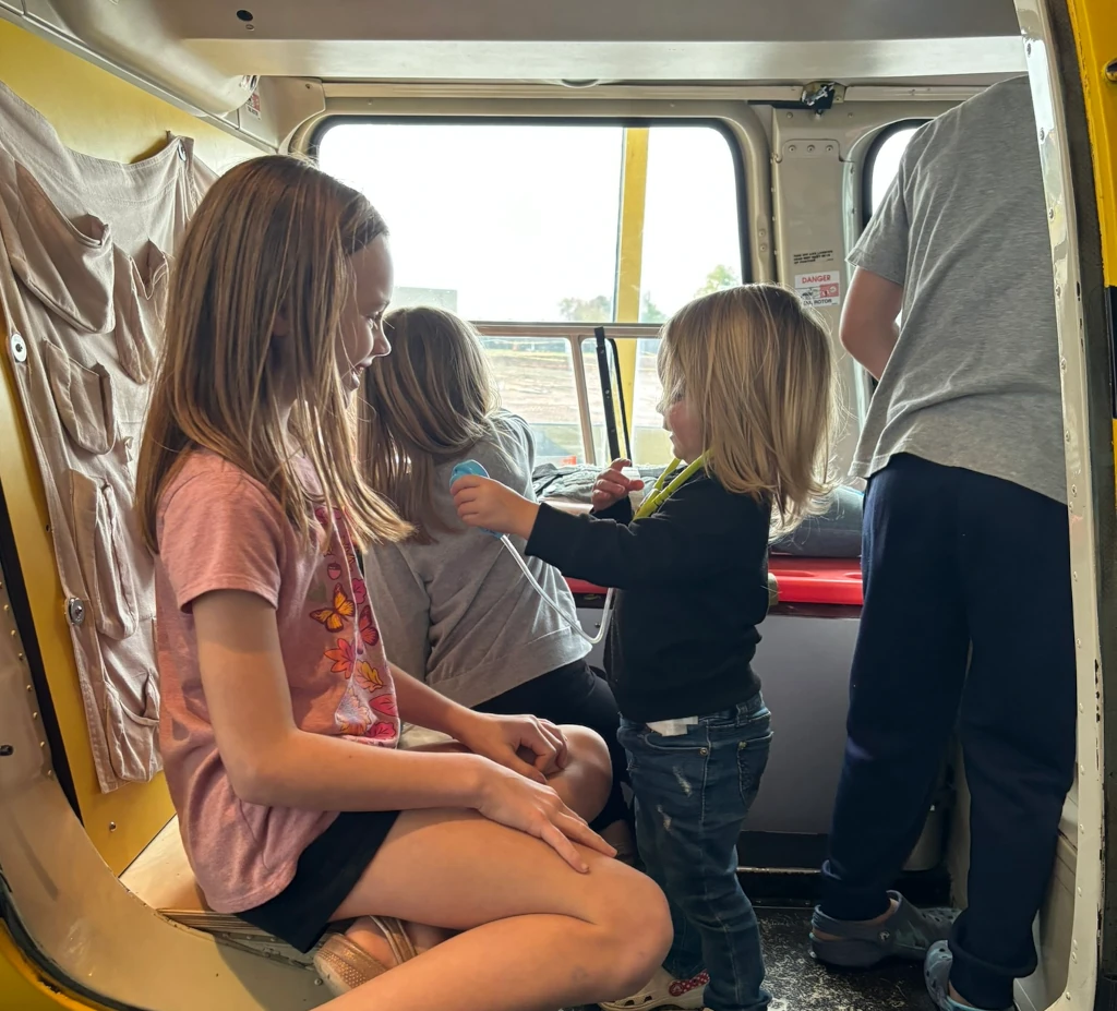 Kids playing in a helicopter