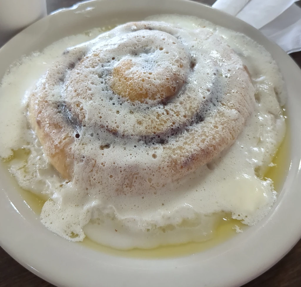 A large cinnamon roll