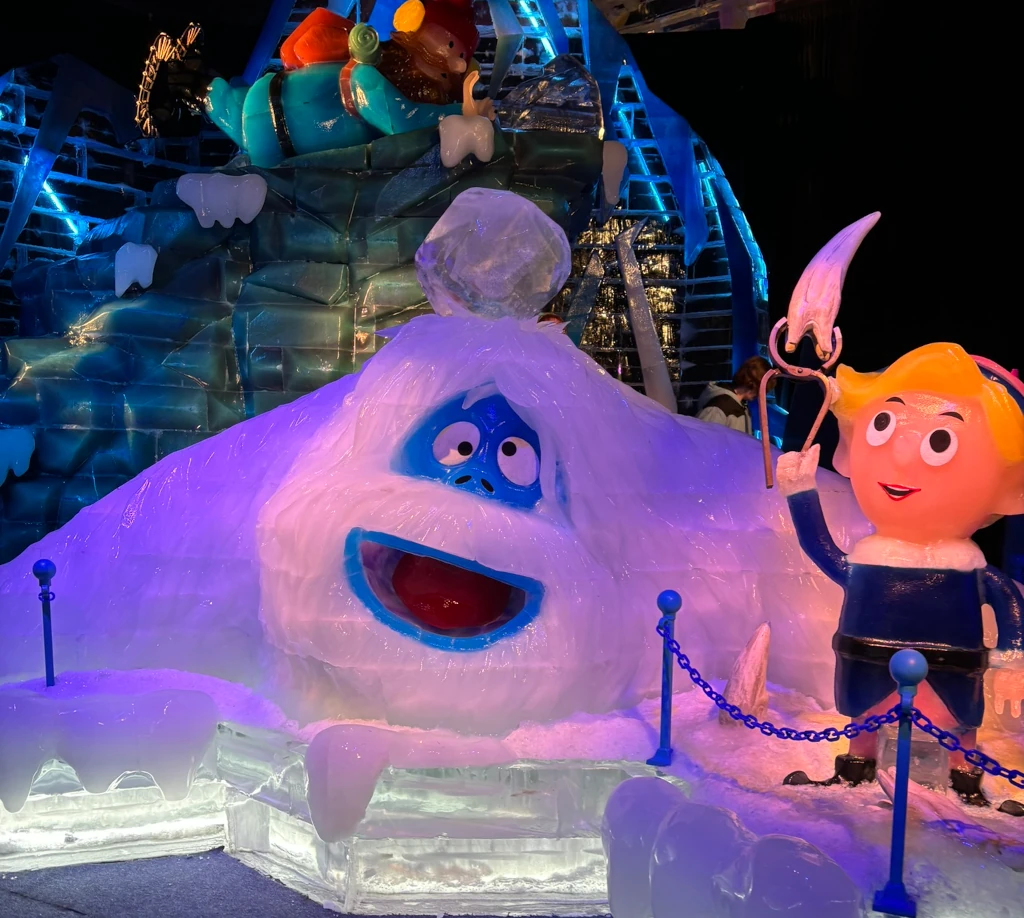 A scene from the Rudolph movie made out of ice